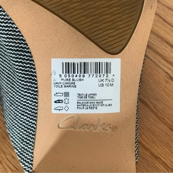 Clarks Womens Pure Blush Navy Canvas US 10M Cushion Plus Mules Striped Slip On - Picture 13 of 14